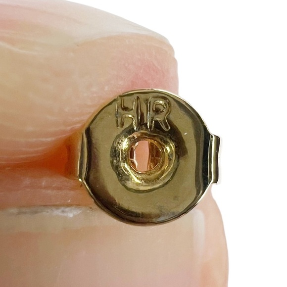 HR Stamped Gold Tone Black Enamel Teardrop Raindrop Pierced Earrings - Picture 8 of 9